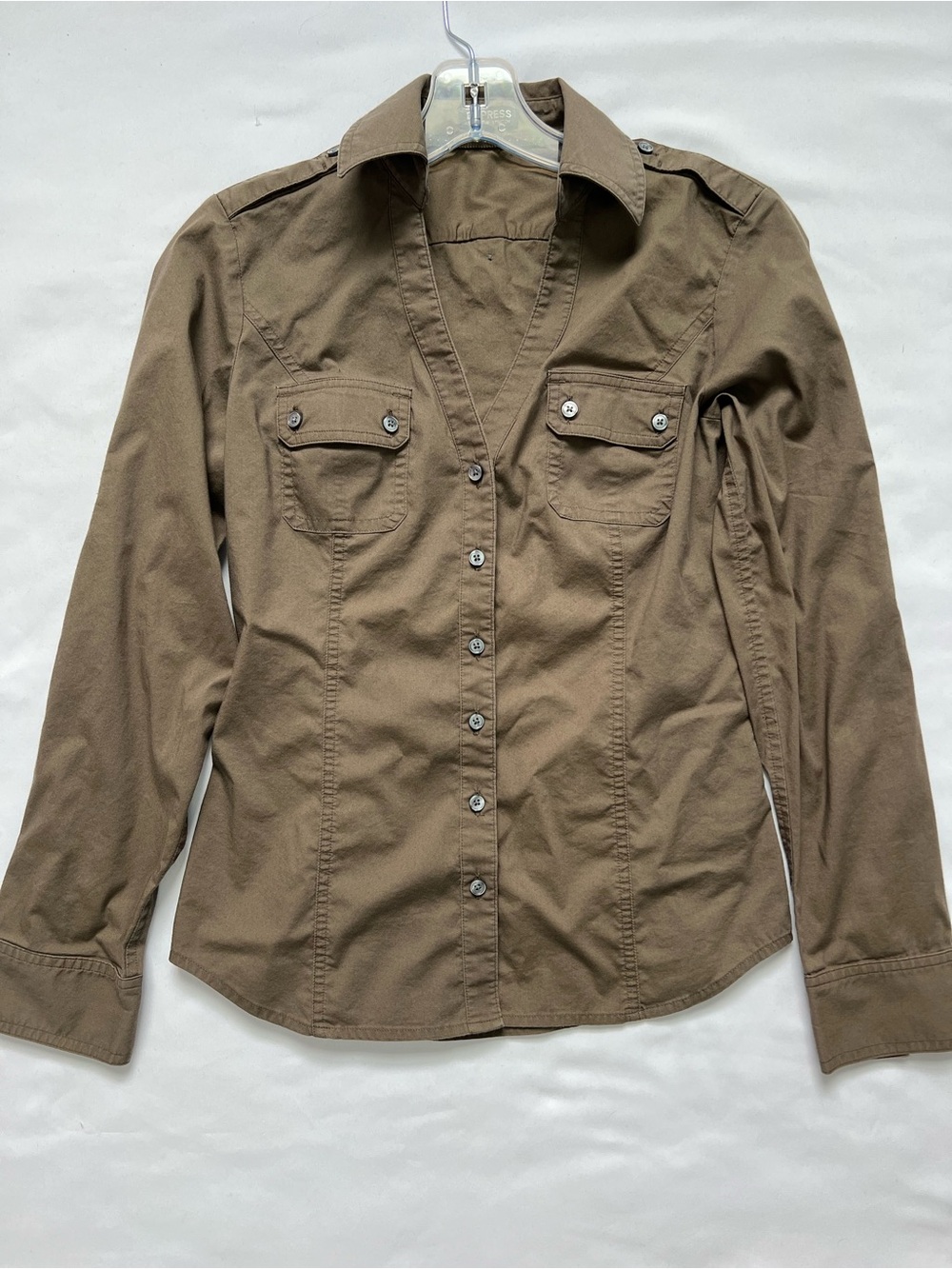 Express Women Dark Brown Button Down Long Sleeve Stretch Shirt XS